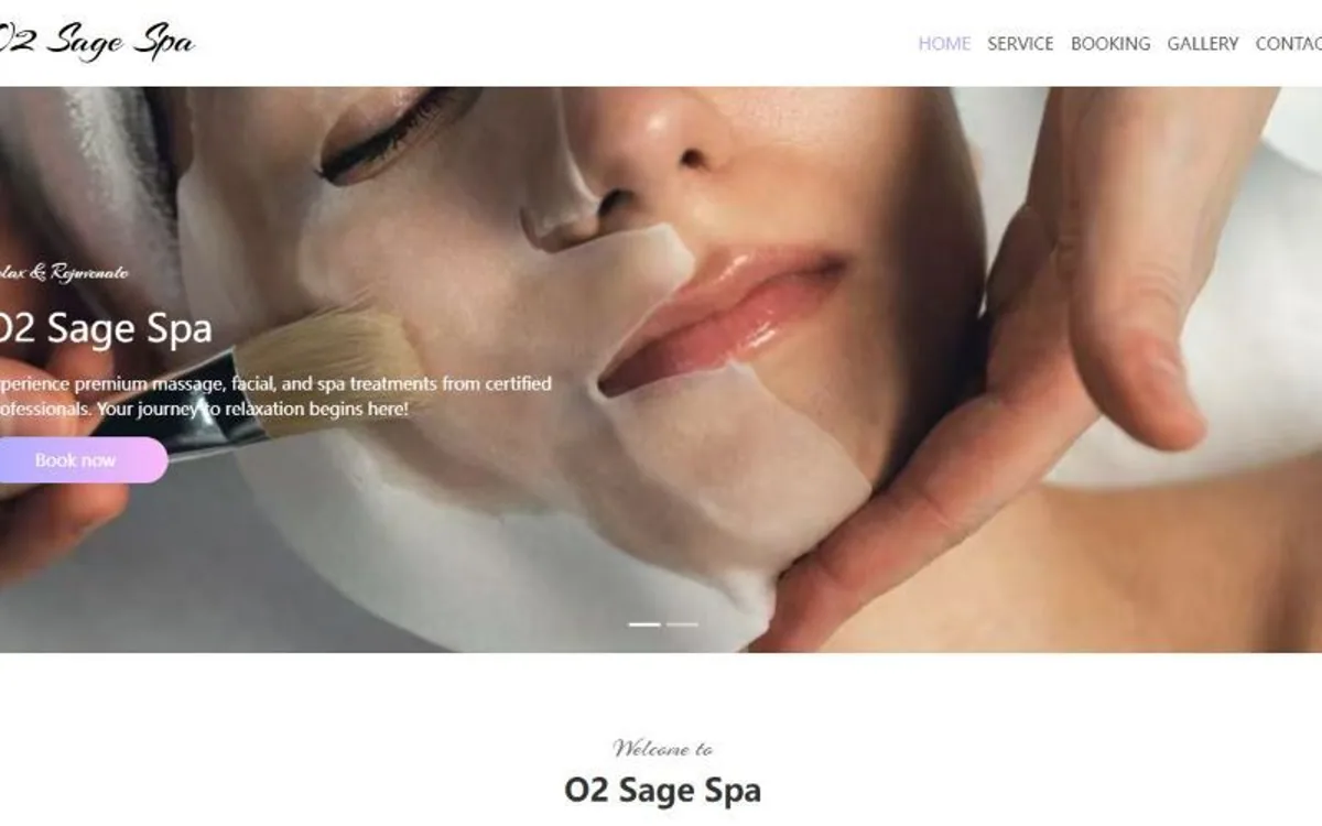 O2 Sage Spa portada del sitio web del cliente